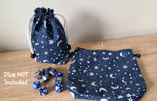 Moon and Stars Dice bag, Gaming Pouch, Crystal bag,