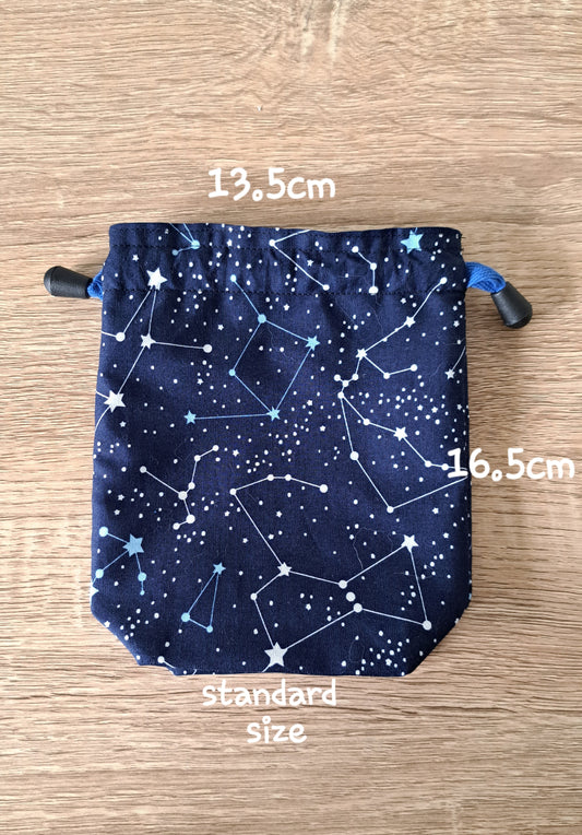 Star Gazing Night Sky Dice Bag, Drawcord Gaming Dice Pouch.
