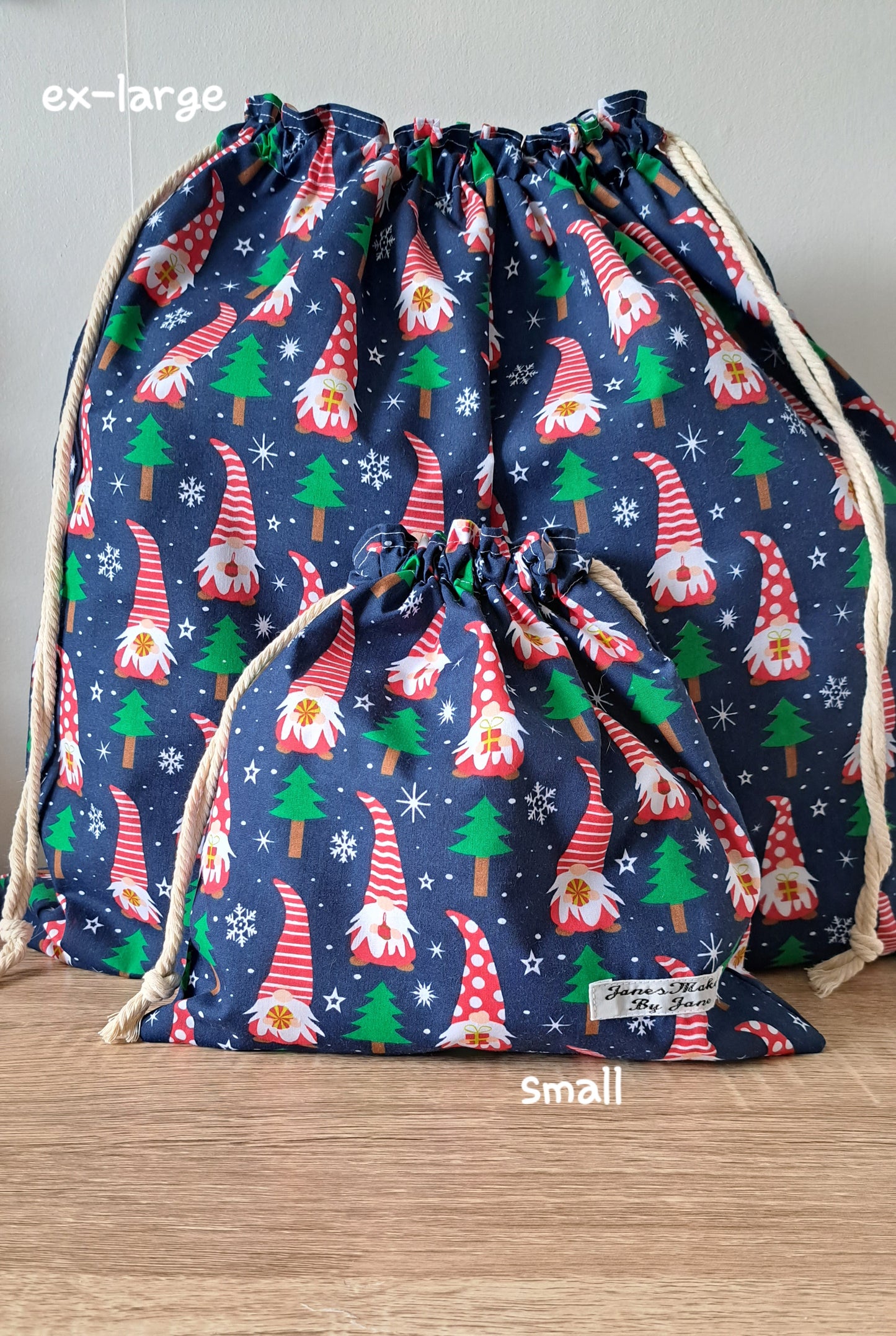 Christmas Gnomes Gonks Gift Bags, Fabric Gift Bags Reusable