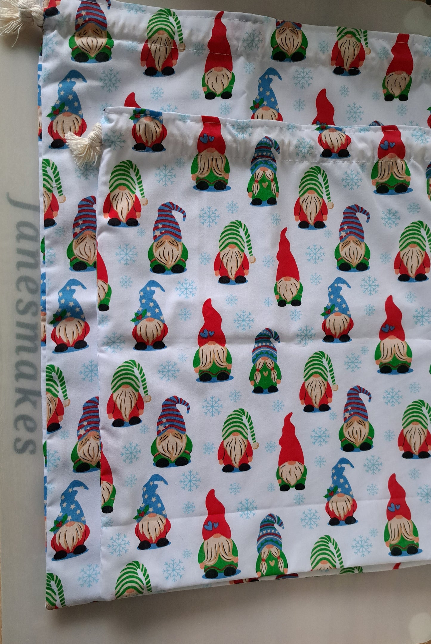 Christmas Gnomes Gift Bags, Gonk Gift Bags, eco friendly reusable Fabric Bag.
