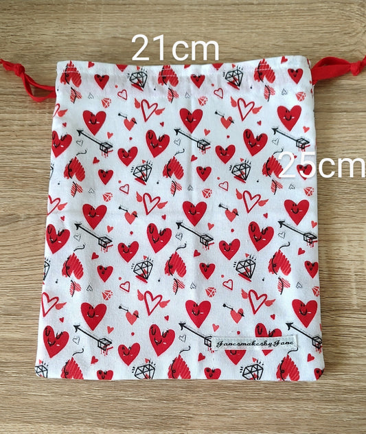 Red Hearts and Arrows fabric Valentine, Anniversary Gift bag