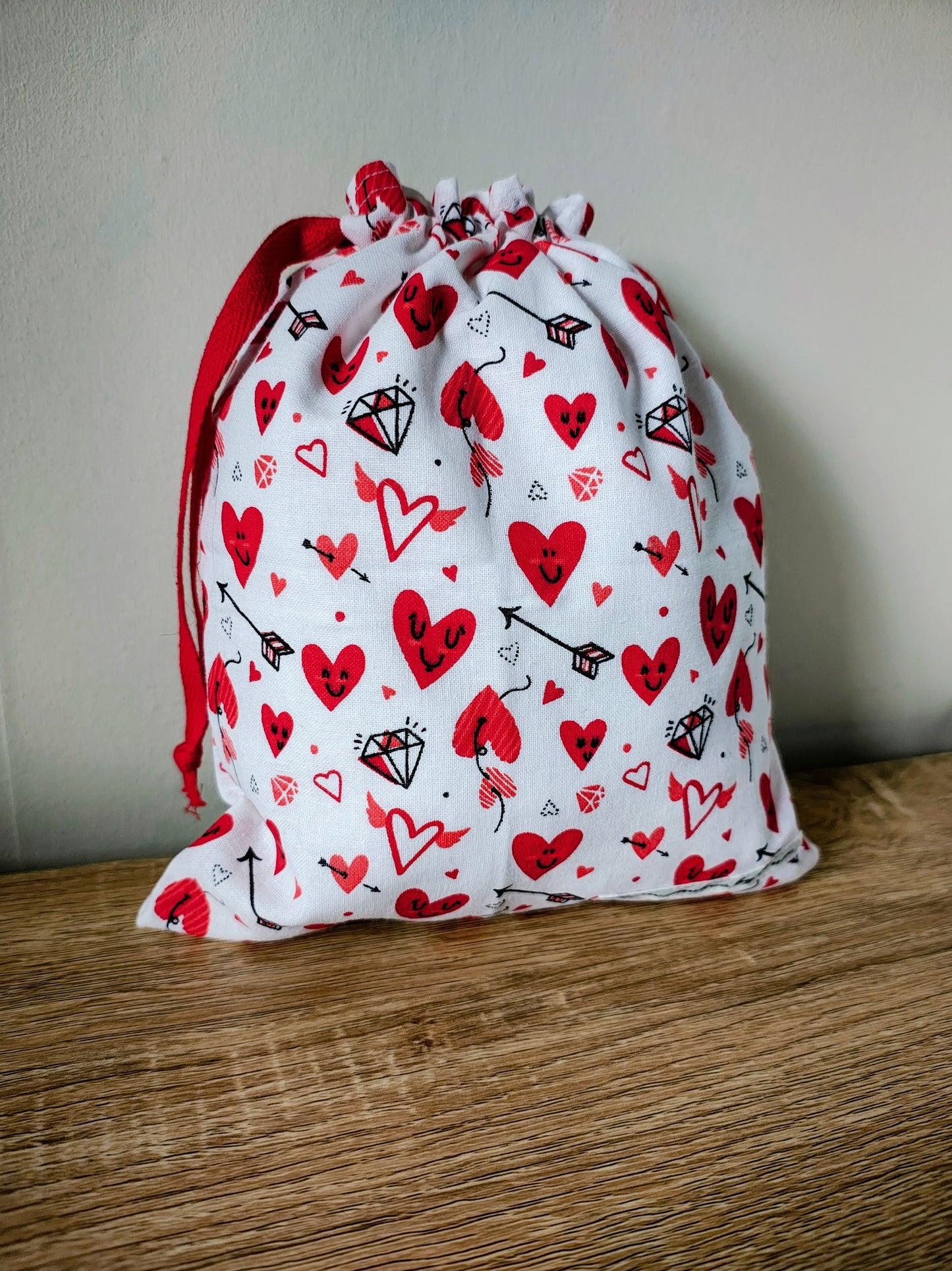Red Hearts and Arrows fabric Valentine, Anniversary Gift bag