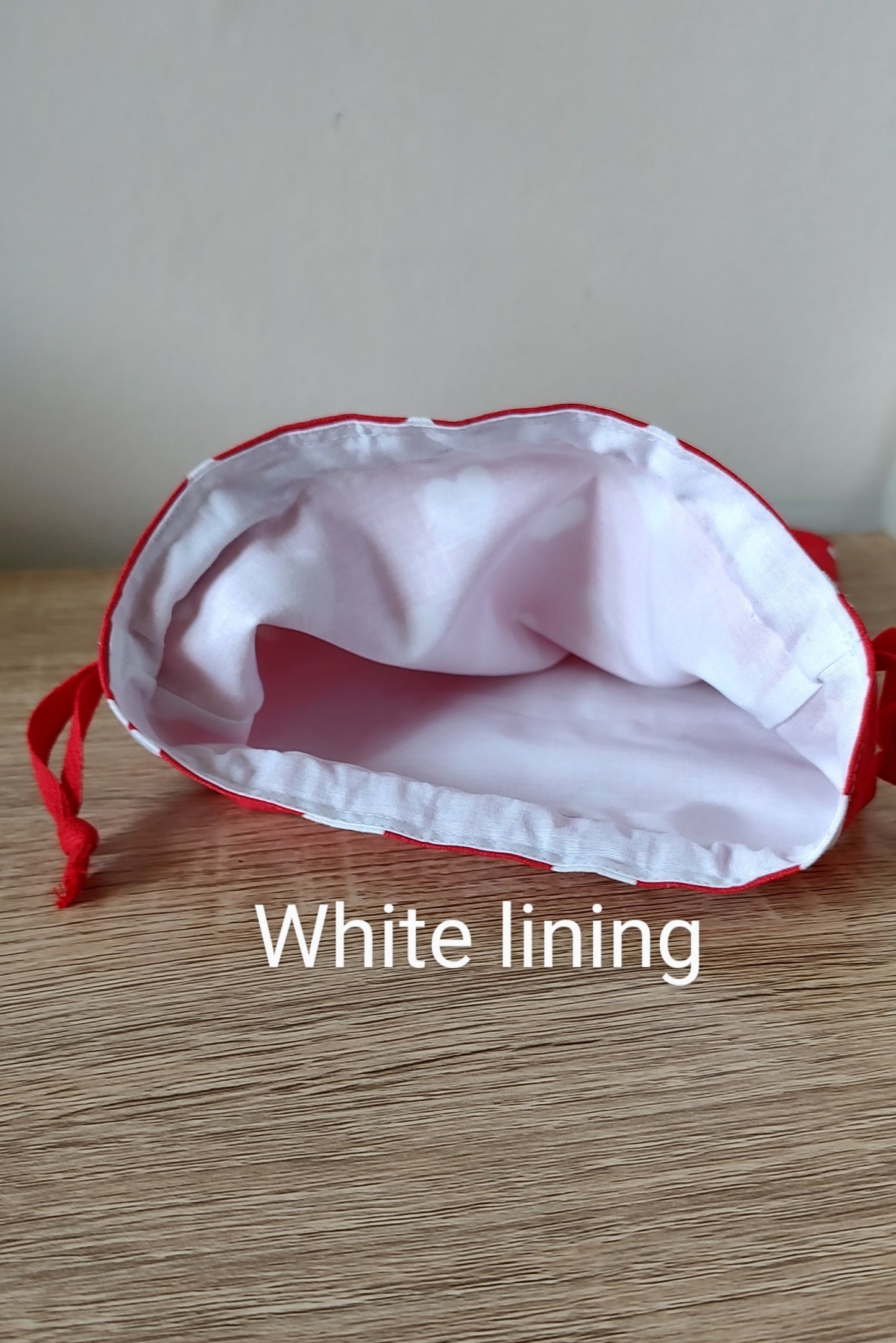 Valentines Fabric gift bag, red with white hearts,