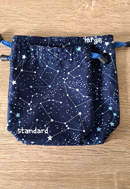 Star Gazing Night Sky Dice Bag, Drawcord Gaming Dice Pouch.