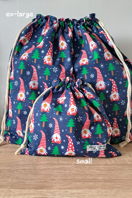 Christmas Gnomes Gonks Gift Bags, Fabric Gift Bags Reusable