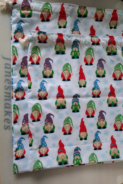 Christmas Gnomes Gift Bags, Gonk Gift Bags, eco friendly reusable Fabric Bag.