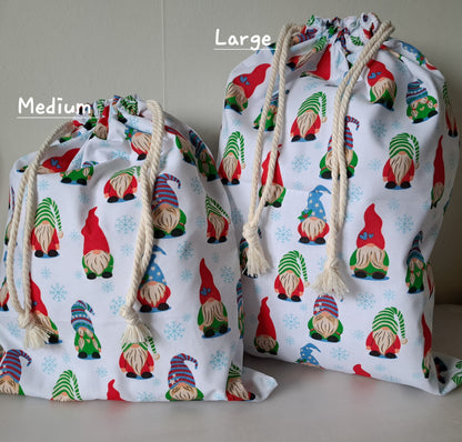Christmas Gnomes Gift Bags, Gonk Gift Bags, eco friendly reusable Fabric Bag.