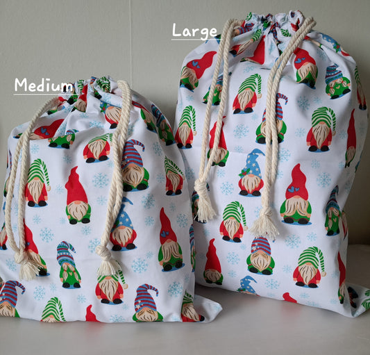 Christmas Gnomes Gift Bags, Gonk Gift Bags, eco friendly reusable Fabric Bag.