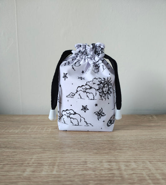 Clouds Sun Stars and Moon Dice bag, Gaming dice pouch.