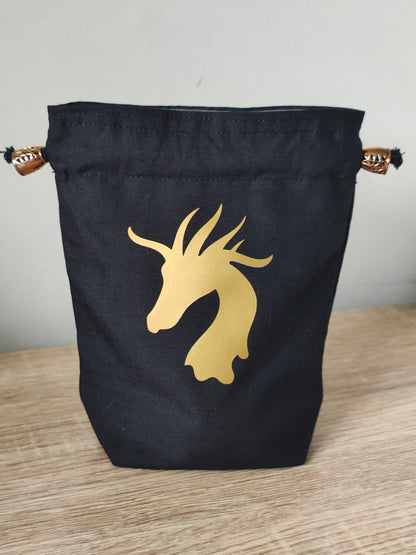 Dragon Head Dice Bag, Gaming Dice Pouch drawstring.