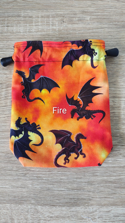 Fire Dragon Fury Dice Bag, drawstring pouch.
