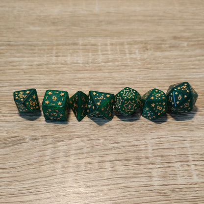 Dice set Green and Gold.