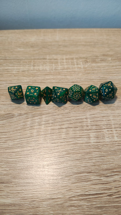 Dice set Green and Gold.