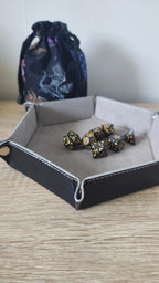 Hexagon Dice Tray, Black PU leather with Black velvet Interior for table top Gaming RPG DND