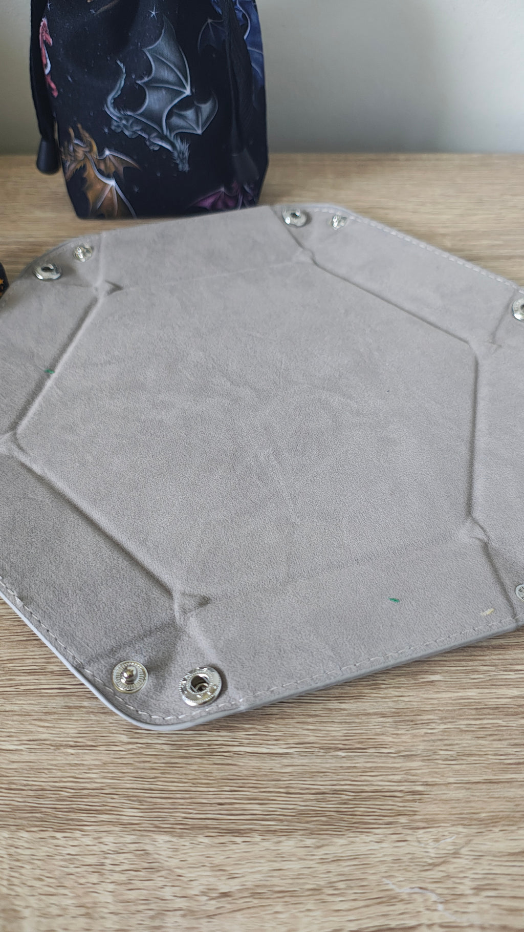 Hexagon Dice Tray, Black PU leather with Black velvet Interior for table top Gaming RPG DND
