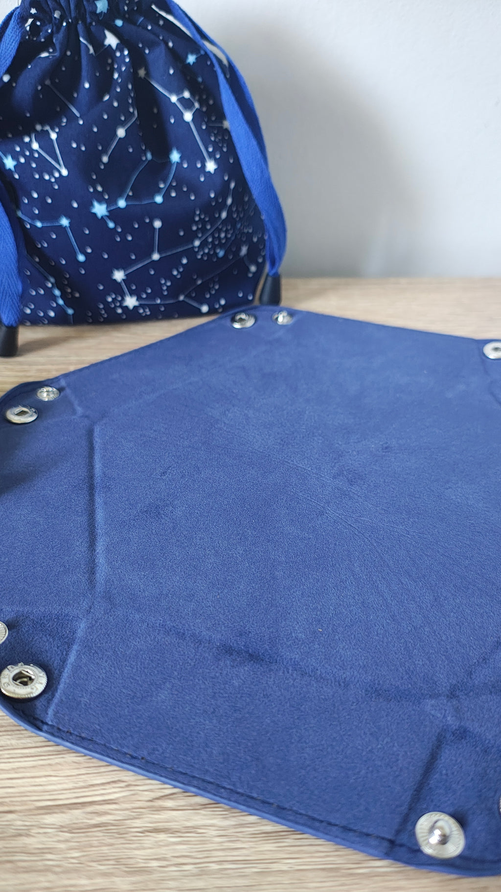 Hexagon Dice Tray, Black PU leather with Black velvet Interior for table top Gaming RPG DND