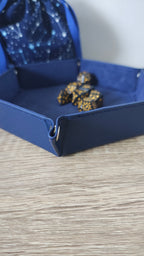 Hexagon Dice Tray, Black PU leather with Black velvet Interior for table top Gaming RPG DND