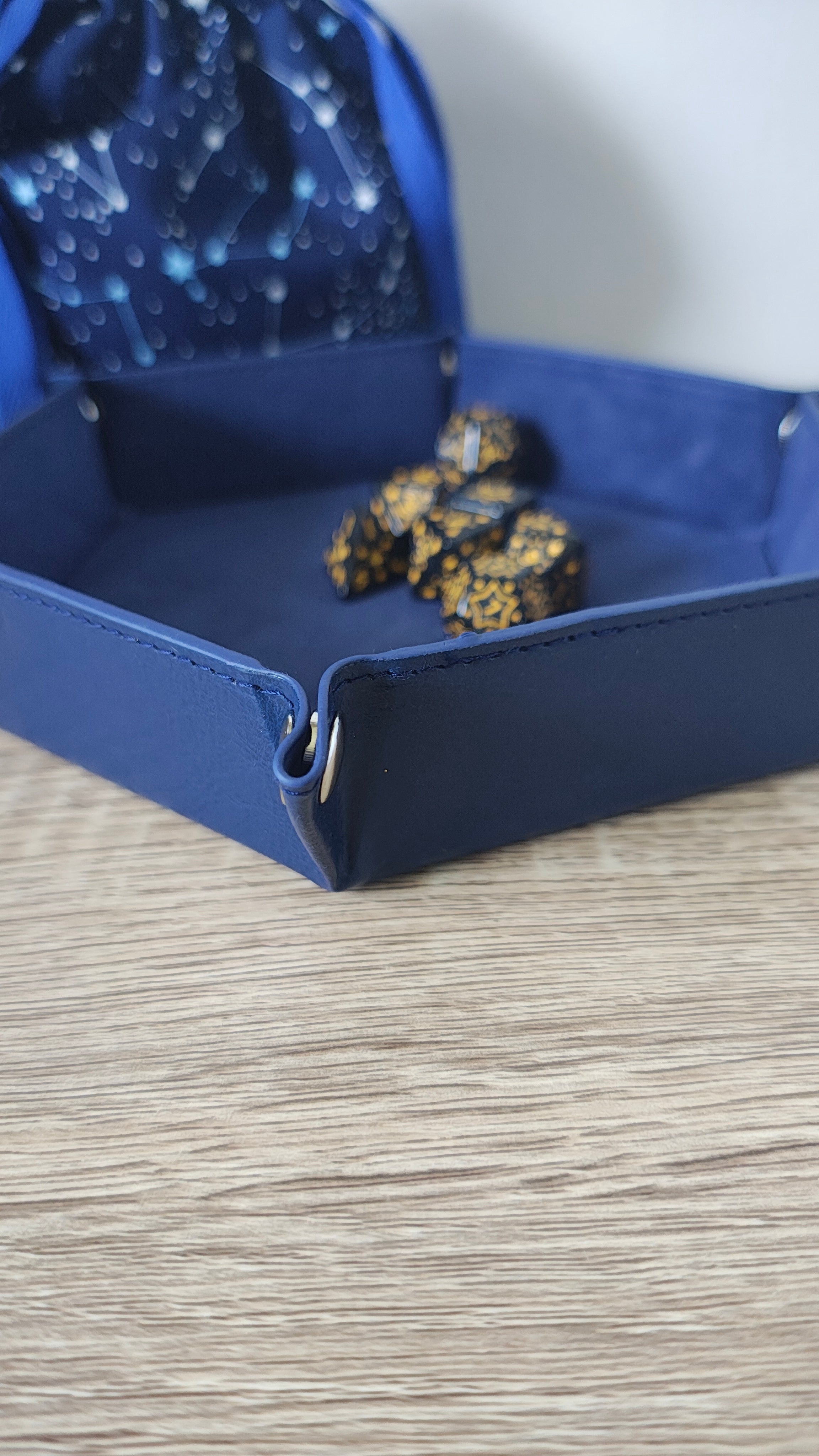 Hexagon Dice Tray, Black PU leather with Black velvet Interior for table top Gaming RPG DND