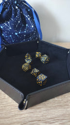 Hexagon Dice Tray, Black PU leather with Black velvet Interior for table top Gaming RPG DND