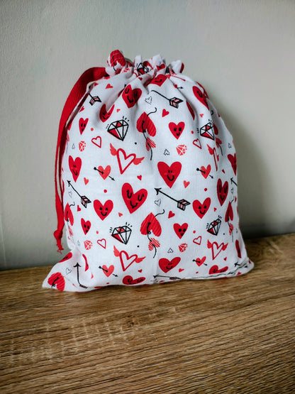 Red Hearts and Arrows fabric Valentine, Anniversary Gift bag