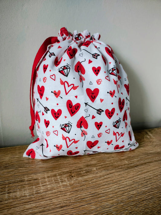 Red Hearts and Arrows fabric Valentine, Anniversary Gift bag