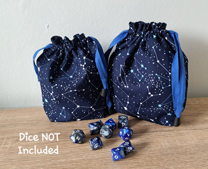 Star Gazing Night Sky Dice Bag, Drawcord Gaming Dice Pouch.