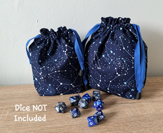 Star Gazing Night Sky Dice Bag, Drawcord Gaming Dice Pouch.