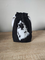 Wolf Dice Bag, Gaming Dice Pouch drawstring.