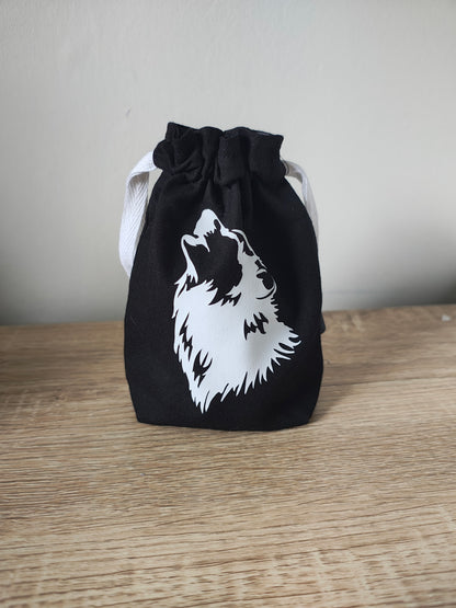 Wolf Dice Bag, Gaming Dice Pouch drawstring.
