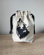 Wolf Dice Bag, Gaming Dice Pouch drawstring.