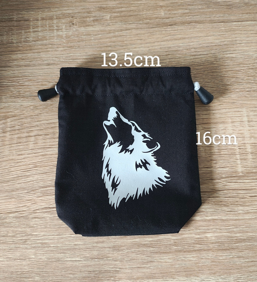 Wolf Dice Bag, Gaming Dice Pouch drawstring.