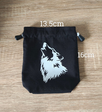 Wolf Dice Bag, Gaming Dice Pouch drawstring.