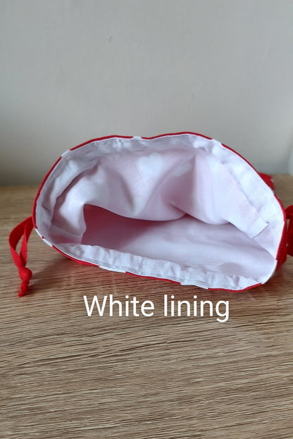 Valentines Fabric gift bag, red with white hearts,