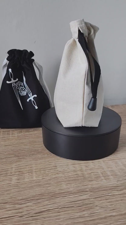 Duel Swords and dice, Gaming dice pouch, dice bag drawcord.
