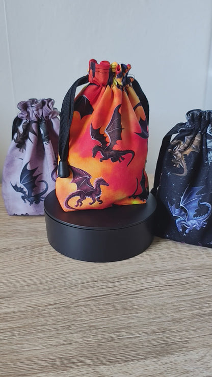 Fire Dragon Fury Dice Bag, drawstring pouch.