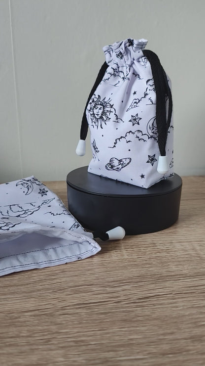Clouds Sun Stars and Moon Dice bag, Gaming dice pouch.